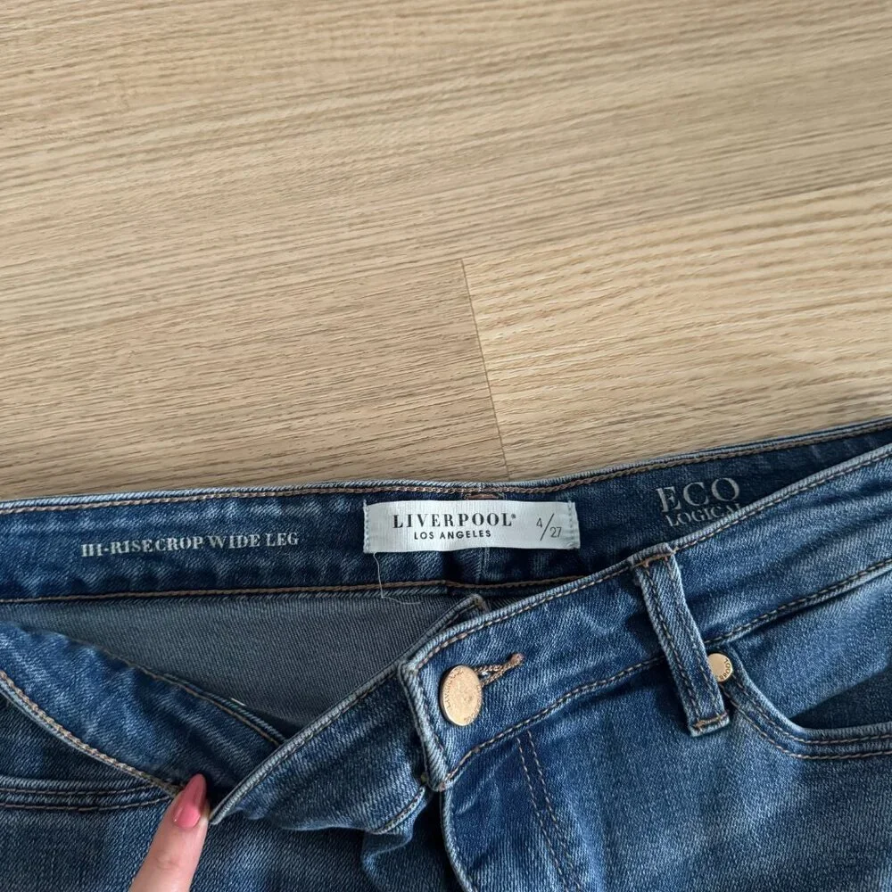 Liverpool Los Angeles Hi-Rise Crop Wide Leg Jeans Frayed Hem Eco Logical 4/27 - Picture 4 of 6